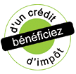 Symbole circulaire vert et blanc avec une bande noire traversante indiquant "bénéficiez d'un crédit d'impôt".