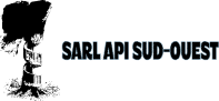Logo ou texte stylisé en blanc et bleu clair sur fond noir : SARL API SUD-OUEST.